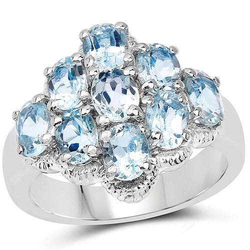Rings-3.24 Carat Genuine Blue Topaz .925 Sterling Silver Ring