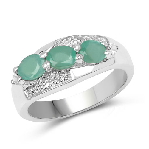Emerald-0.68 Carat Genuine Emerald and White Topaz .925 Sterling Silver Ring