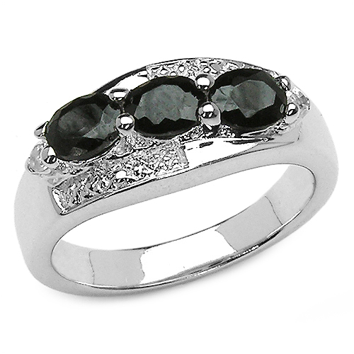 Sapphire-1.58 Carat Genuine Black Sapphire & White Topaz .925 Sterling Silver Ring