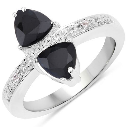 Sapphire-1.61 Carat Genuine Black Sapphire and White Topaz .925 Sterling Silver Ring