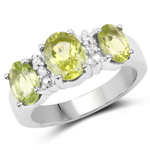 2.90 Carat Genuine Peridot and White Topaz .925 Sterling Silver Ring
