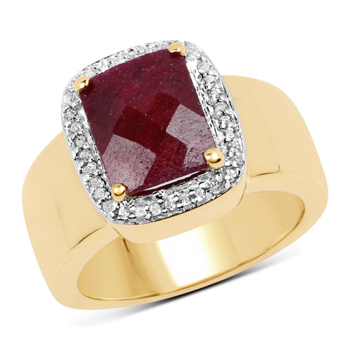 Ruby-14K Yellow Gold Plated 5.00 Carat Dyed Ruby and White Topaz .925 Sterling Silver Ring