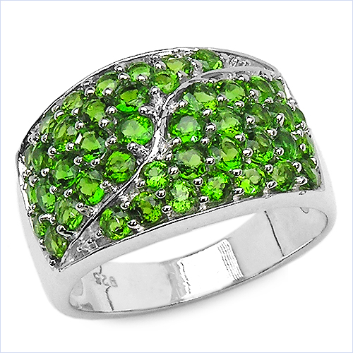 Rings-2.34 Carat Genuine Chrome Diopside .925 Sterling Silver Ring