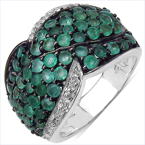 Emerald-2.28 Carat Genuine Emerald & White Topaz .925 Sterling Silver Ring