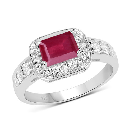Ruby-1.52 Carat Glass Filled Ruby and White Topaz .925 Sterling Silver Ring