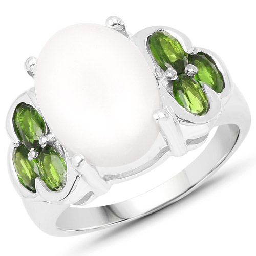 Opal-4.52 Carat Genuine Opal and Chrome Diopside .925 Sterling Silver Ring