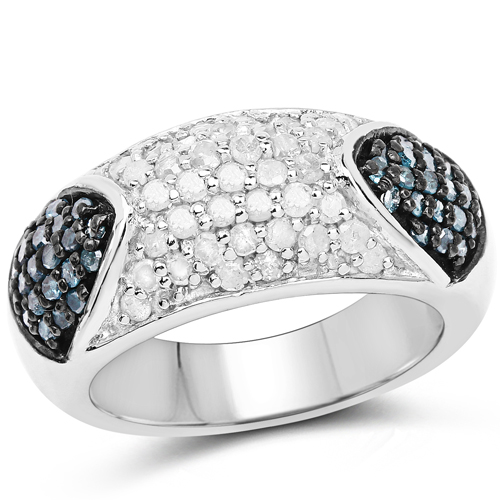 Diamond-0.94 Carat Genuine Blue Diamond and White Diamond .925 Sterling Silver Ring