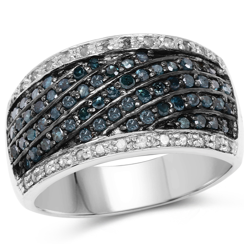 Diamond-0.87 Carat Genuine Blue Diamond and White Diamond .925 Sterling Silver Ring
