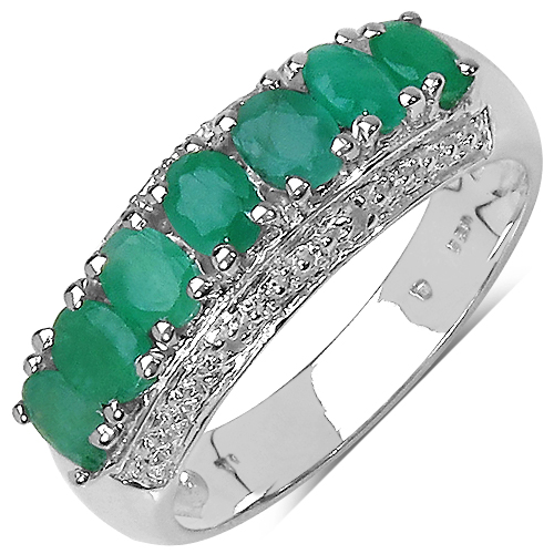 Emerald-1.38 Carat Genuine Emerald and 0.02 ct.t.w Genuine Diamond Accents Sterling Silver Ring