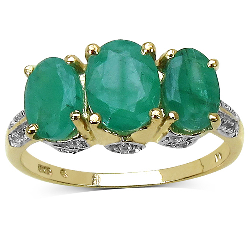 Emerald-14K Yellow Gold Plated 2.88 Carat Genuine Emerald & White Topaz .925 Sterling Silver Ring