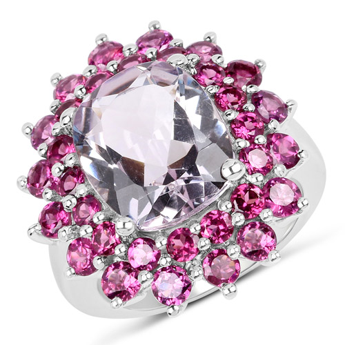 Amethyst-9.51 Carat Genuine Pink Amethyst and Rhodolite .925 Sterling Silver Ring