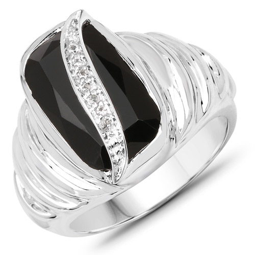 Rings-4.89 Carat Genuine Black Onyx and White Topaz .925 Sterling Silver Ring