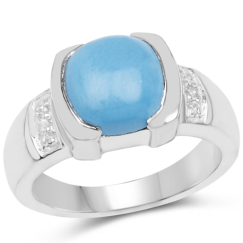 Rings-3.07 Carat Genuine Turquoise & White Sapphire .925 Sterling Silver Ring