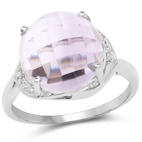 Rings-8.02 Carat Genuine Pink Amethyst and White Topaz .925 Sterling Silver Ring