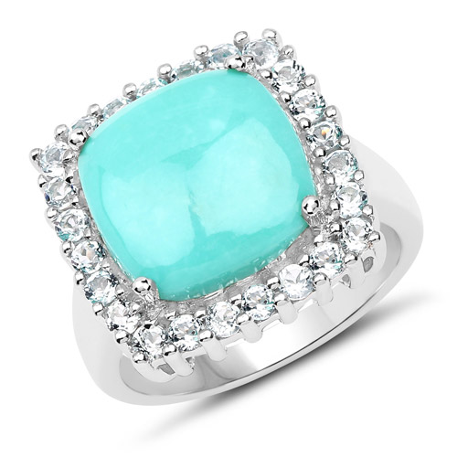 6.06 Carat Genuine Turquoise and Topaz Blue .925 Sterling Silver Ring