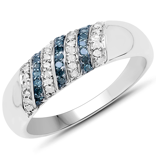Diamond-0.26 Carat Genuine Blue Diamond and White Diamond .925 Sterling Silver Ring