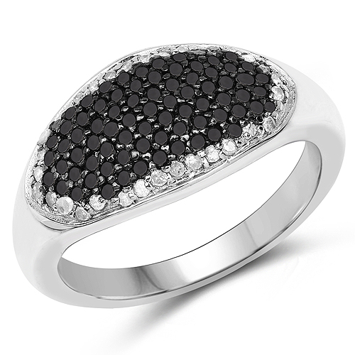 Diamond-0.46 Carat Genuine Black Diamond and White Diamond .925 Sterling Silver Ring