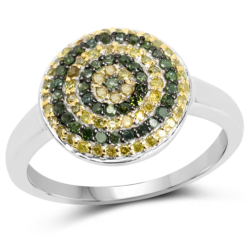 Diamond-0.39 Carat Genuine Green Diamond and Yellow Diamond .925 Sterling Silver Ring