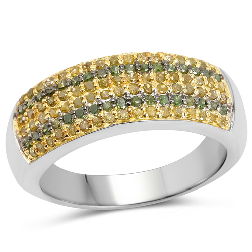 Diamond-0.43 Carat Genuine Green Diamond and Yellow Diamond .925 Sterling Silver Ring