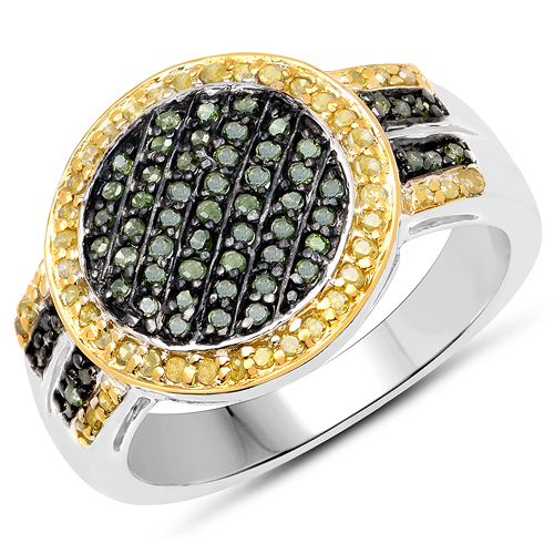Diamond-0.44 Carat Genuine Green Diamond and Yellow Diamond .925 Sterling Silver Ring
