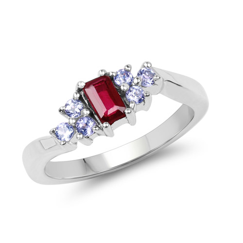Ruby-0.61 Carat Glass Filled Ruby and Tanzanite .925 Sterling Silver Ring