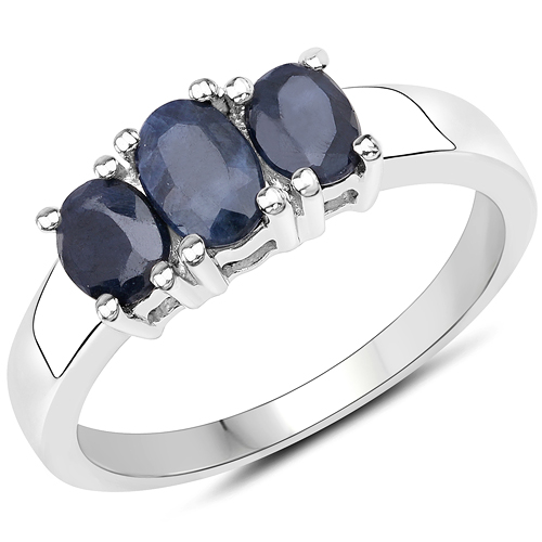 Sapphire-1.55 Carat Genuine Black Sapphire .925 Sterling Silver Ring
