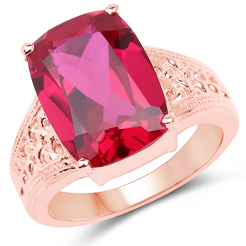 Ruby-14K Rose Gold Plated 9.25 Carat Created Ruby Brass Ring