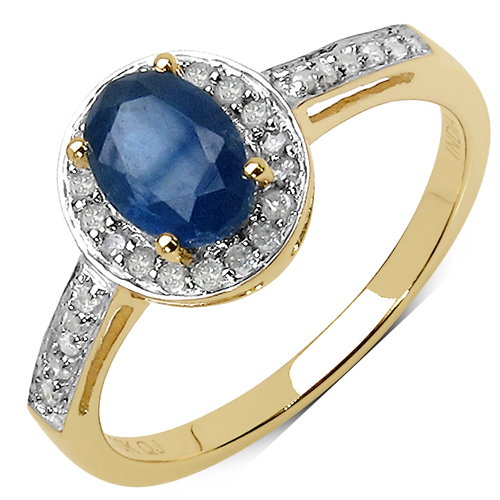 Sapphire-1.14 Carat Genuine Blue Sapphire & White Diamond 10K Yellow Gold Ring