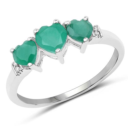 0.97 Carat Genuine Emerald and White Diamond 10K White Gold Ring