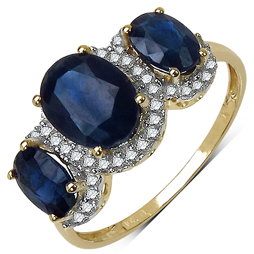 Sapphire-3.10 Carat Genuine White Diamond & Blue Sapphire 10K Yellow Gold Ring