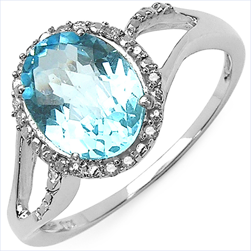 3.30 Carat Genuine White Diamond & Blue Topaz 10K White Gold Ring