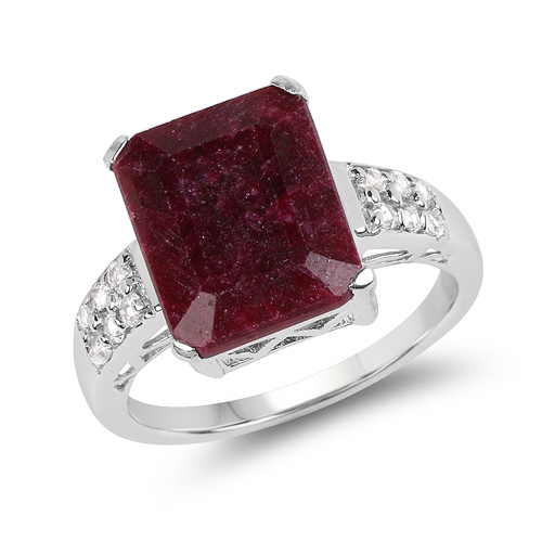 Ruby-7.34 Carat Dyed Ruby & White Topaz .925 Sterling Silver Ring