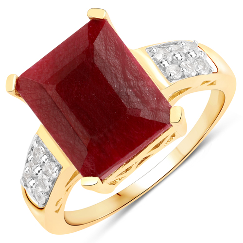 Ruby-7.46 Carat Dyed Ruby and White Topaz .925 Sterling Silver Ring