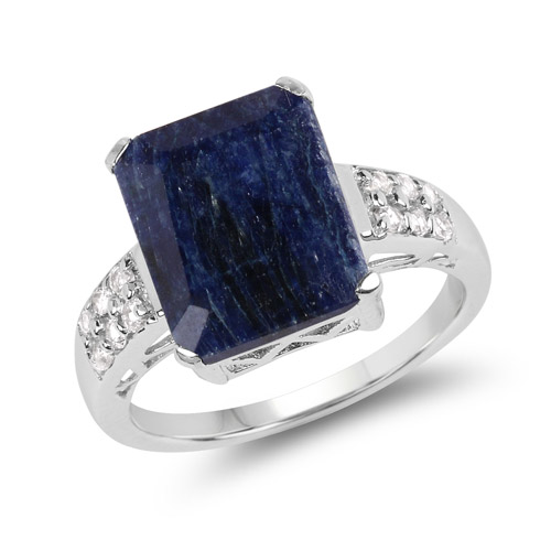 Sapphire-8.05 Carat Dyed Sapphire and White Topaz .925 Sterling Silver Ring