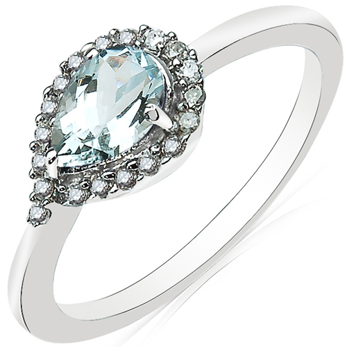 Rings-0.77 Carat Genuine Aquamarine and White Diamond 10K White Gold Ring