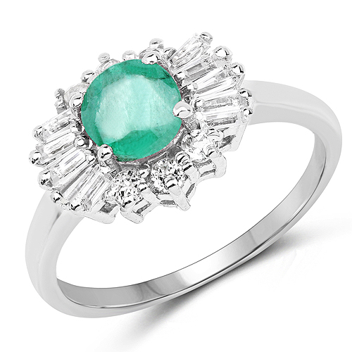 Emerald-1.59 Carat Genuine Zambian Emerald and White Topaz .925 Sterling Silver Ring
