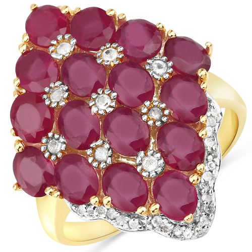 Ruby-6.49 Carat Glass Filled Ruby and White Topaz .925 Sterling Silver Ring