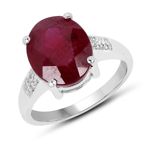 Ruby-5.32 Carat Glass Filled Ruby And White Zircon .925 Sterling Silver Ring