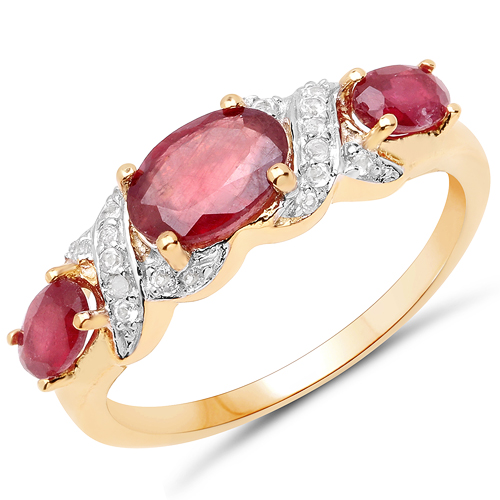 Ruby-14K Yellow Gold Plated 1.65 Carat Glass Filled Ruby and White Topaz .925 Sterling Silver Ring