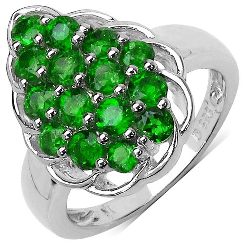 Rings-1.71 Carat Genuine Chrome Diopside .925 Sterling Silver Ring