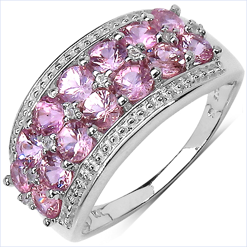 Sapphire-2.00 Carat Genuine Pink Sapphire & White Topaz .925 Sterling Silver Ring