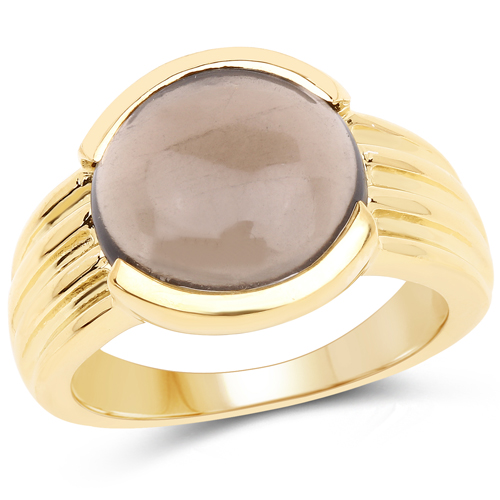 Rings-14K Yellow Gold Plated 4.89 Carat Genuine Smoky Quartz .925 Sterling Silver Ring