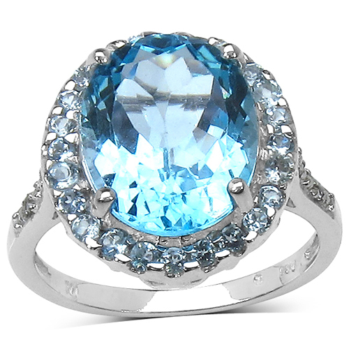 Rings-5.90 ct. t.w. Blue Topaz and White Topaz Ring in Sterling Silver