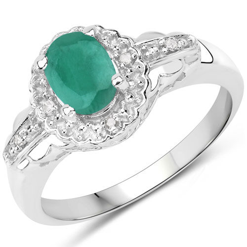 Emerald-0.68 Carat Genuine Emerald & White Topaz .925 Sterling Silver Ring
