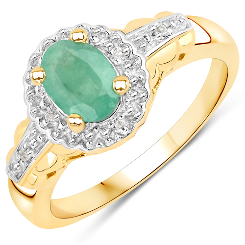Emerald-0.68 Carat Genuine Emerald and White Topaz .925 Sterling Silver Ring