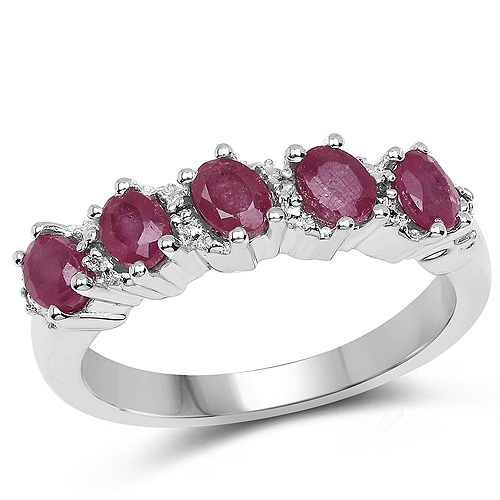 Ruby-1.13 Carat Glass Filled Ruby and White Topaz .925 Sterling Silver Ring