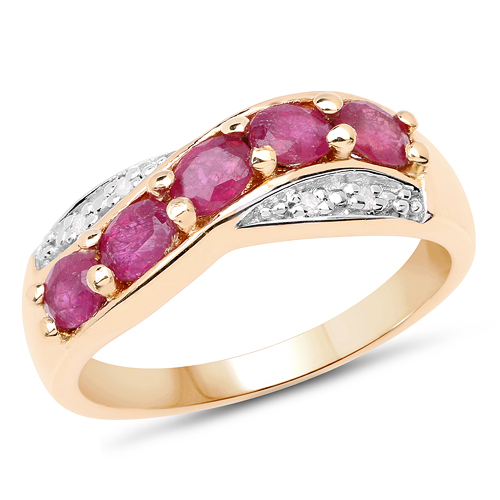Ruby-14K Yellow Gold Plated 1.10 Carat Genuine Glass Filled Ruby and 0.03 ct.t.w Genuine Diamond Accents Sterling Silver Ring