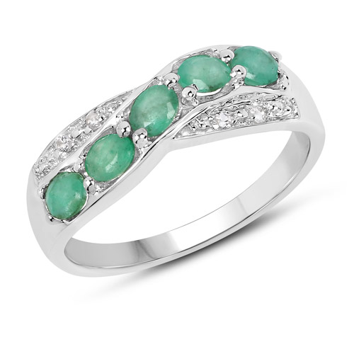 Emerald-0.79 Carat Genuine Zambian Emerald & White Topaz .925 Sterling Silver Ring