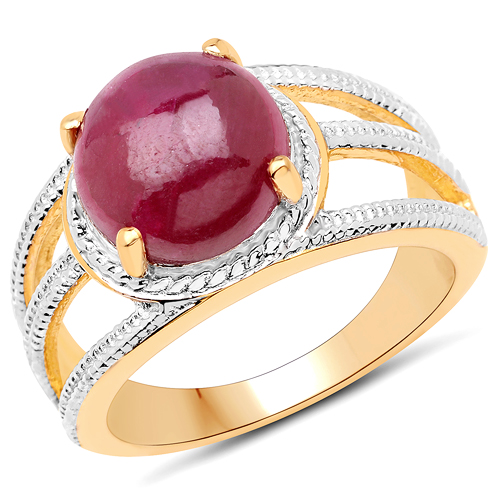 Ruby-14K Yellow Gold Plated 4.63 Carat Dyed Ruby .925 Sterling Silver Ring