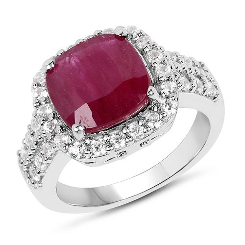 Ruby-5.65 Carat Glass Filled Ruby And White Zircon .925 Sterling Silver Ring